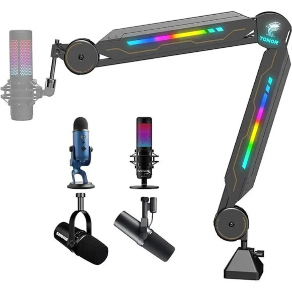 RGB Boom Arm, TONOR Adjustable Mic Stand with RGB Light for HyperX QuadCast